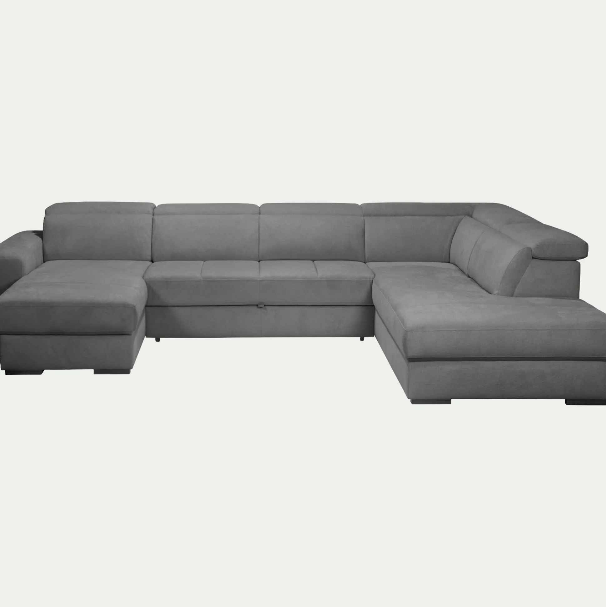Canapé panoramique convertible avec méridienne gauche en tissu doux - gris