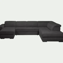 Canapé panoramique convertible avec méridienne gauche en tissu doux - gris ardoise