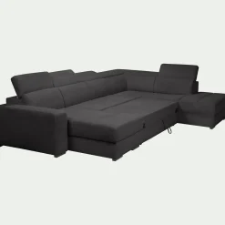 Canapé panoramique convertible avec méridienne gauche en tissu doux - gris ardoise