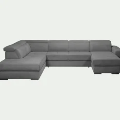 Canapé panoramique convertible avec méridienne droite en tissu doux - gris