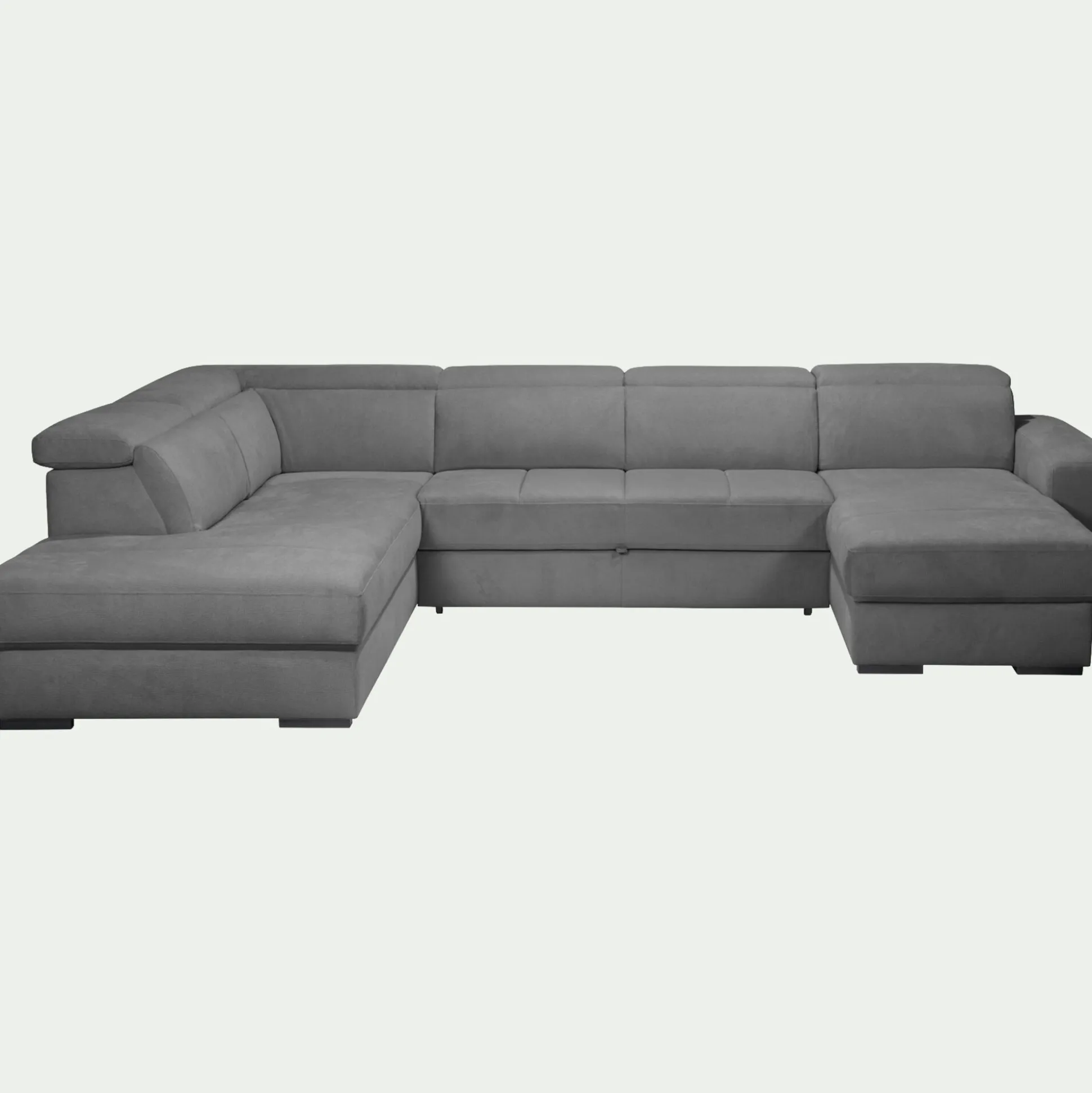 Canapé panoramique convertible avec méridienne droite en tissu doux - gris