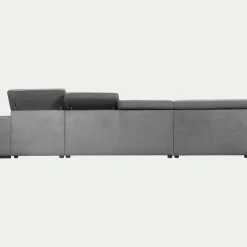 Canapé panoramique convertible avec méridienne droite en tissu doux - gris