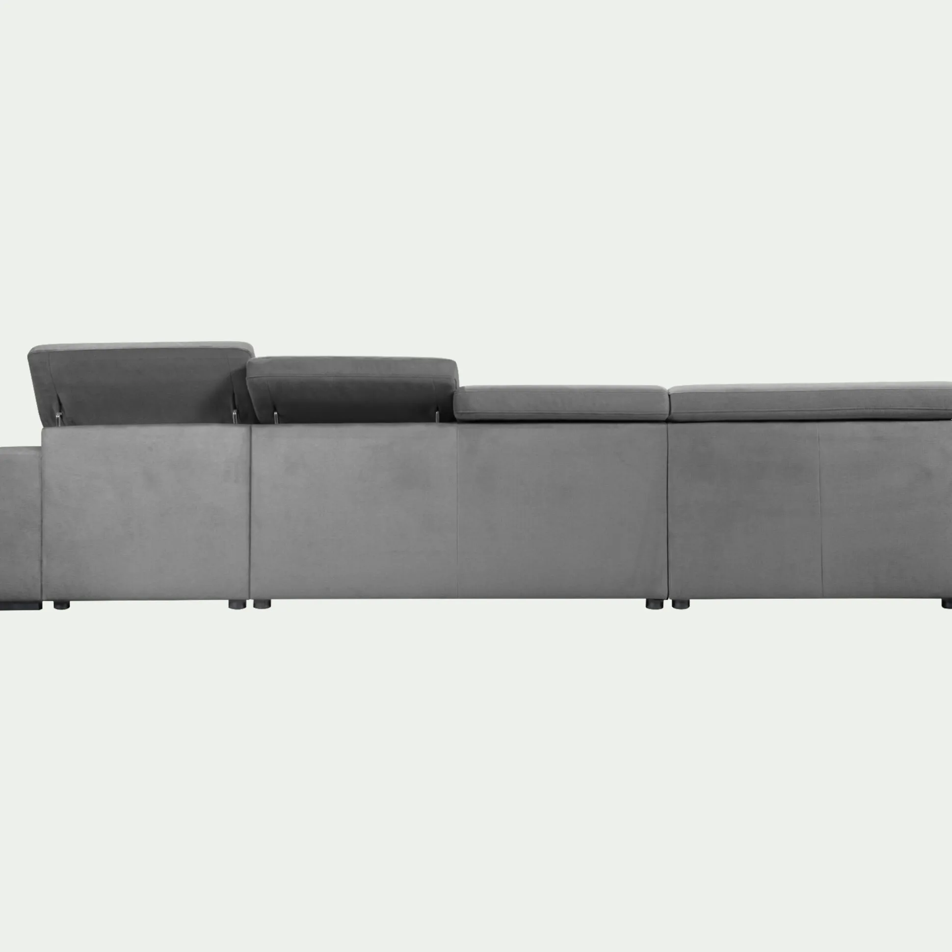 Canapé panoramique convertible avec méridienne droite en tissu doux - gris