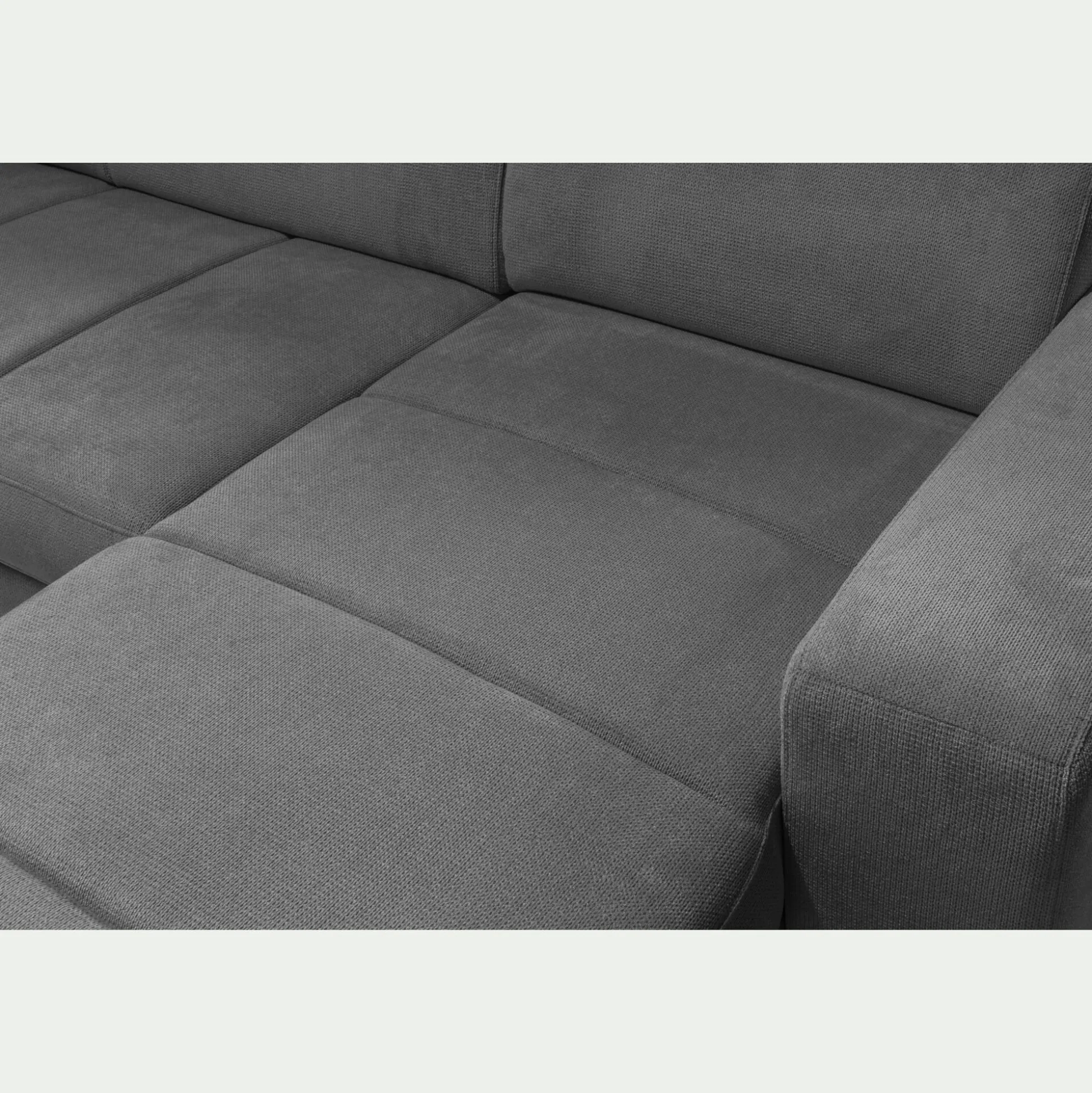 Canapé panoramique convertible avec méridienne droite en tissu doux - gris