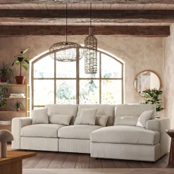 Canapé petit angle droit fixe en velours côtelé sastel - beige roucas