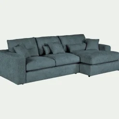 Canapé petit angle droit fixe en tissu chenille benjo - bleu calaluna