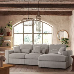 Canapé petit angle droit fixe en velours côtelé - gris borie