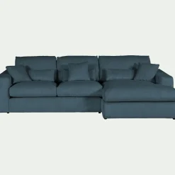 Canapé petit angle droit fixe en velours côtelé - bleu