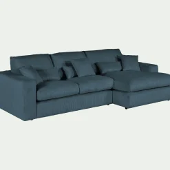Canapé petit angle droit fixe en velours côtelé - bleu