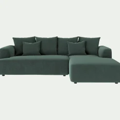 Canapé petit angle droit fixe en tissu velours - vert sauge