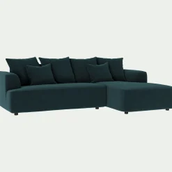 Canapé petit angle droit fixe en tissu velours - bleu foncé