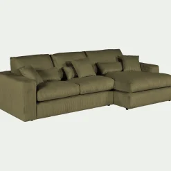 Canapé petit angle droit fixe en velours côtelé sastel - vert cèdre