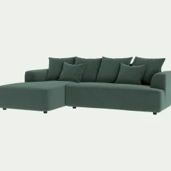 Canapé petit angle gauche fixe en tissu velours - vert sauge