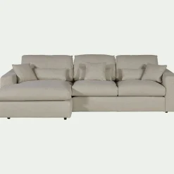 Canapé petit angle gauche fixe en tissu bouclette - blanc écru