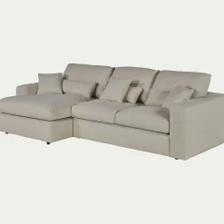 Canapé petit angle gauche fixe en tissu bouclette - blanc écru