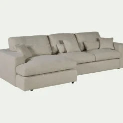 Canapé petit angle gauche fixe en tissu bouclette - blanc écru