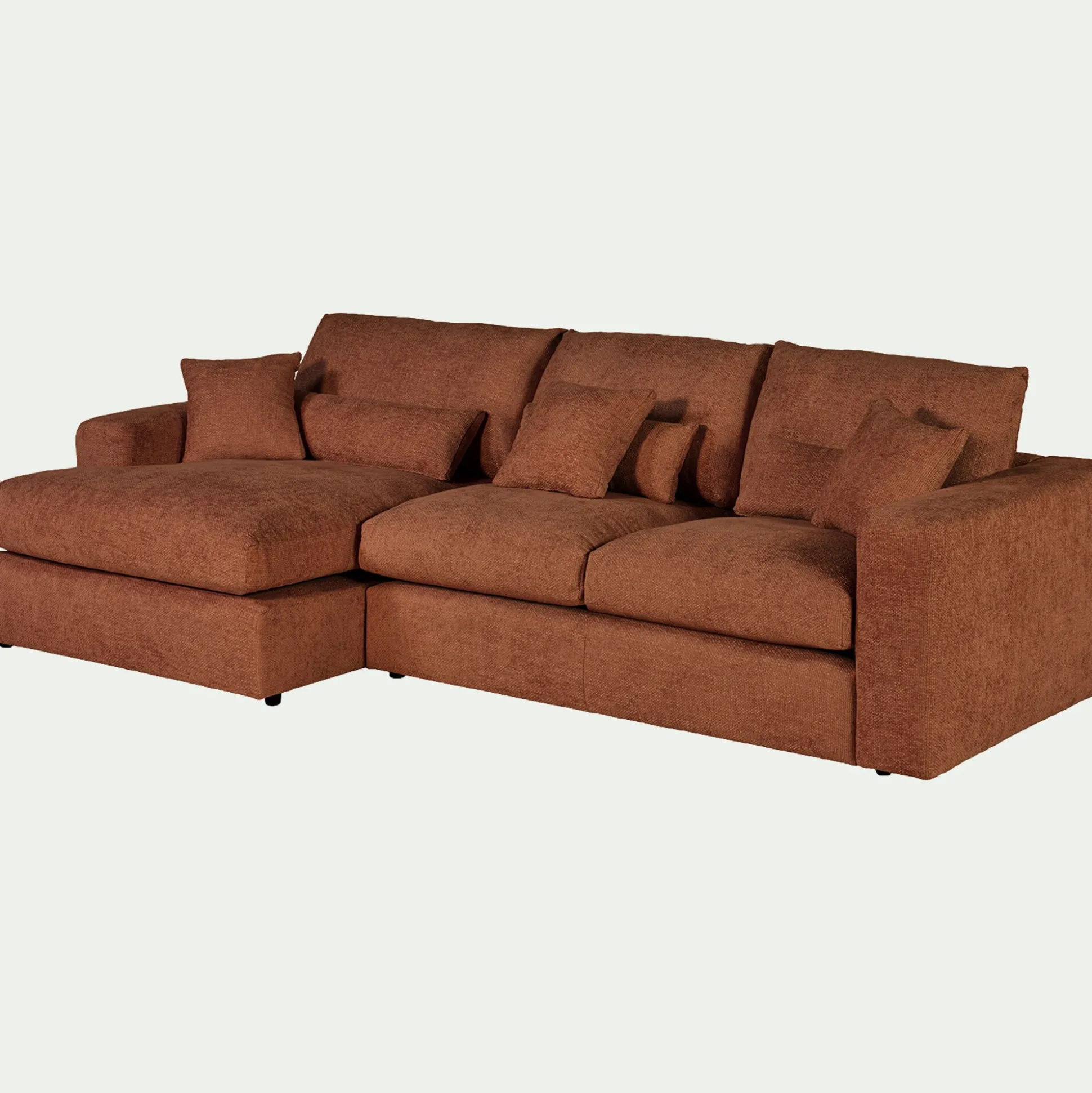 Canapé petit angle gauche fixe en tissu chenille benjo - brun rustrel