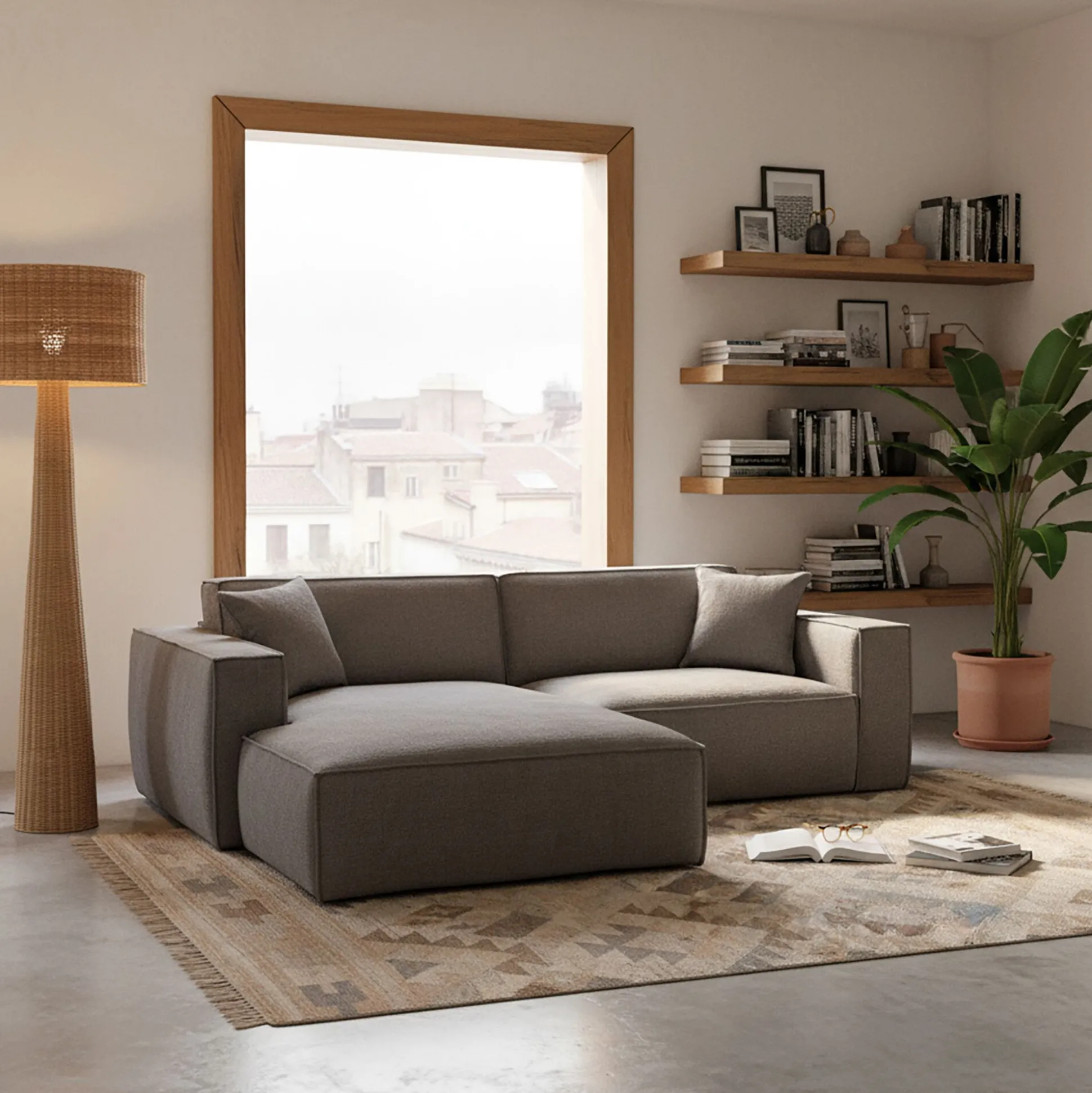 Canapé petit angle gauche fixe en tissu genesis - gris