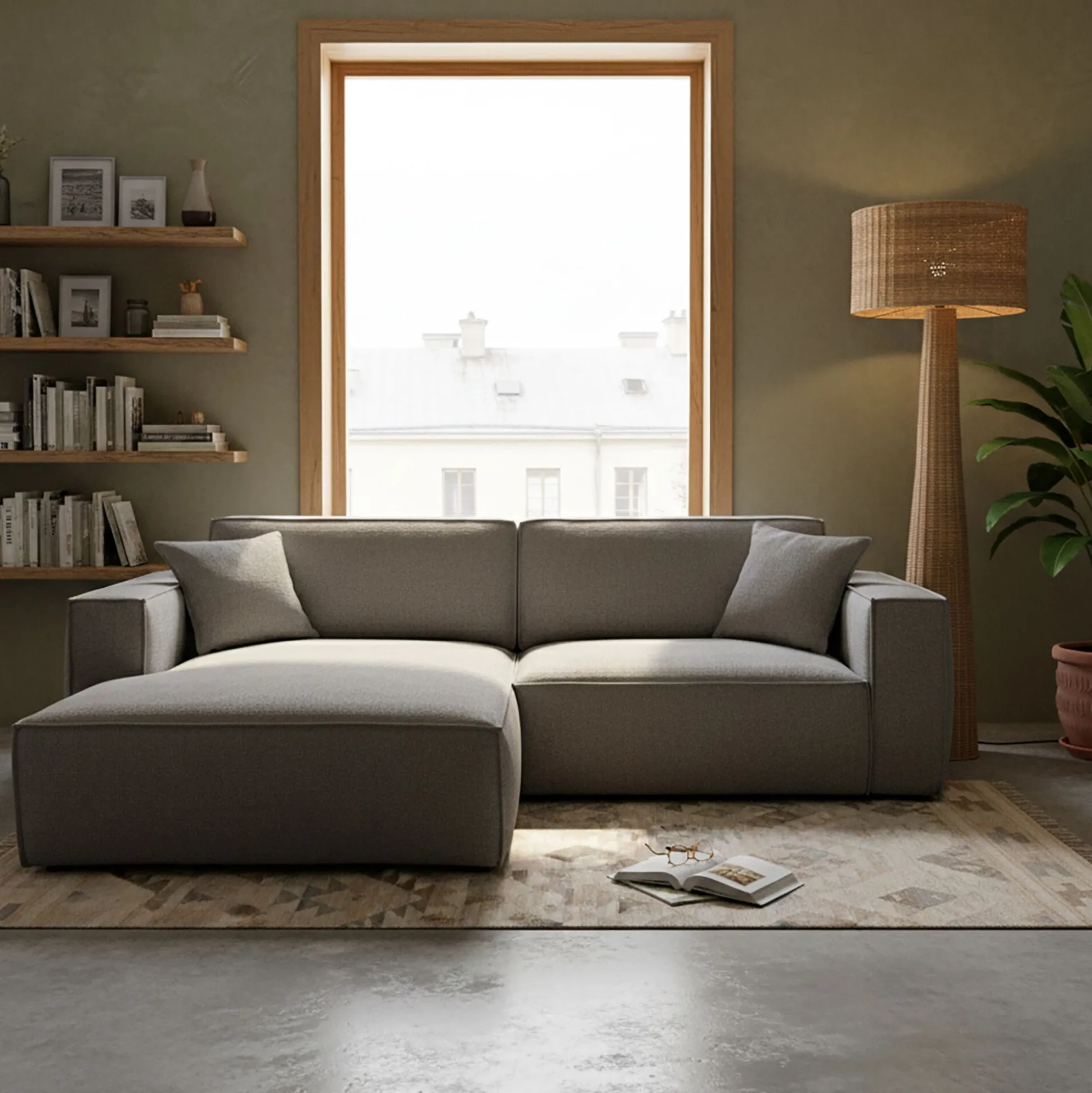 Canapé petit angle gauche fixe en tissu genesis - gris