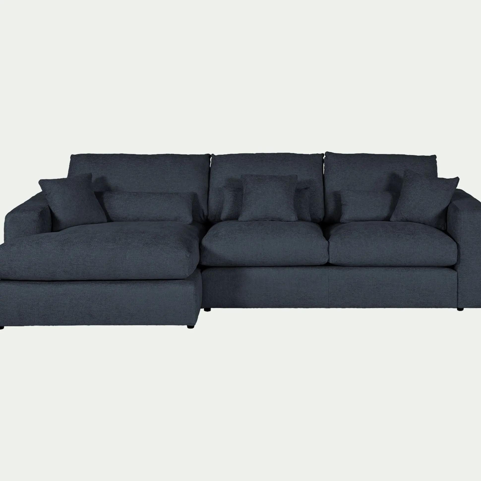 Canapé petit angle gauche fixe en tissu chenille benjo - bleu marine