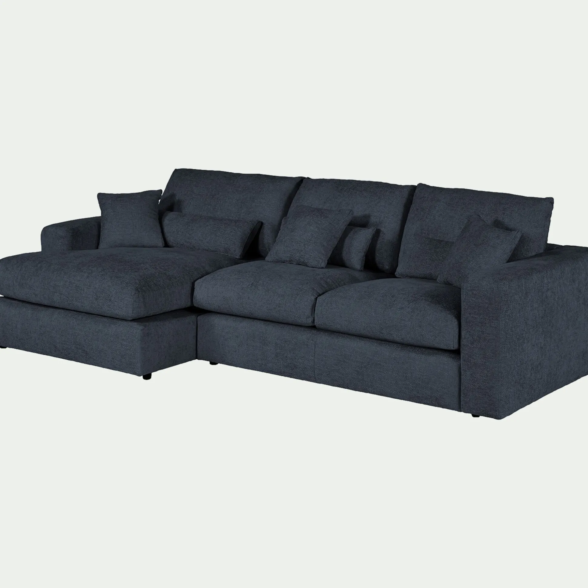 Canapé petit angle gauche fixe en tissu chenille benjo - bleu marine