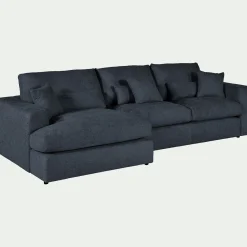 Canapé petit angle gauche fixe en tissu chenille benjo - bleu marine