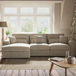 Canapé petit angle gauche fixe en tissu côtelé bita - blanc ventoux