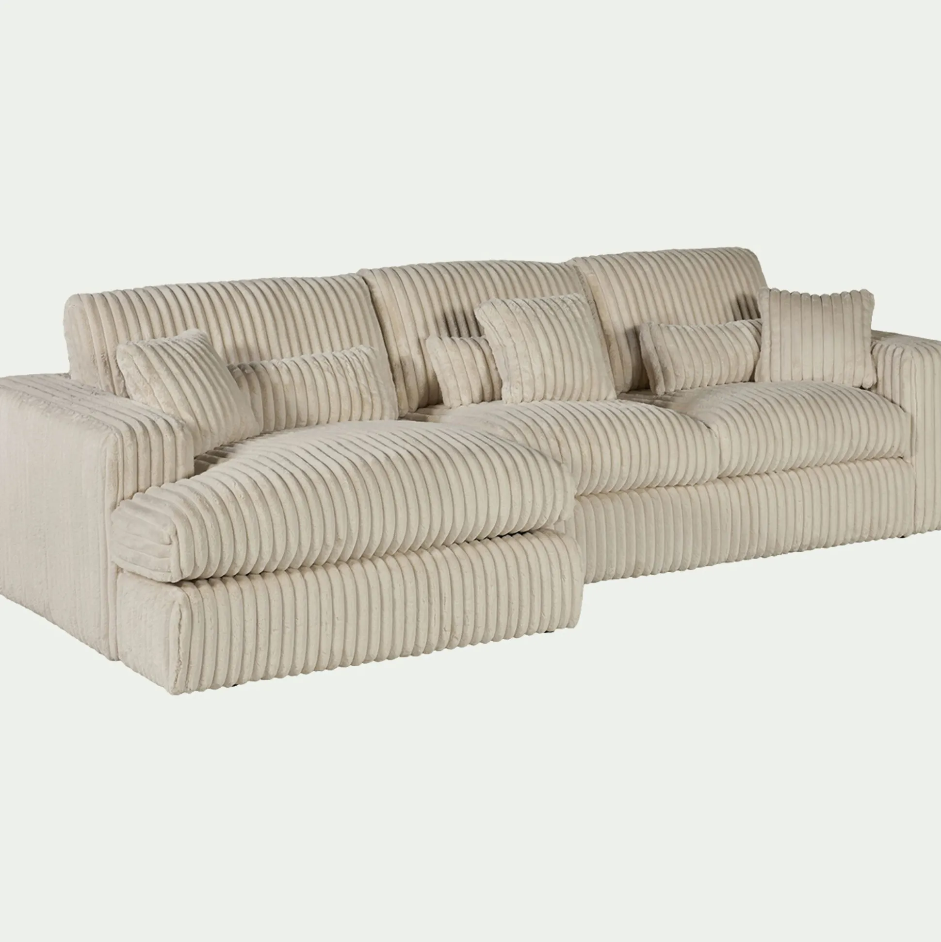 Canapé petit angle gauche fixe en tissu côtelé bita - blanc ventoux