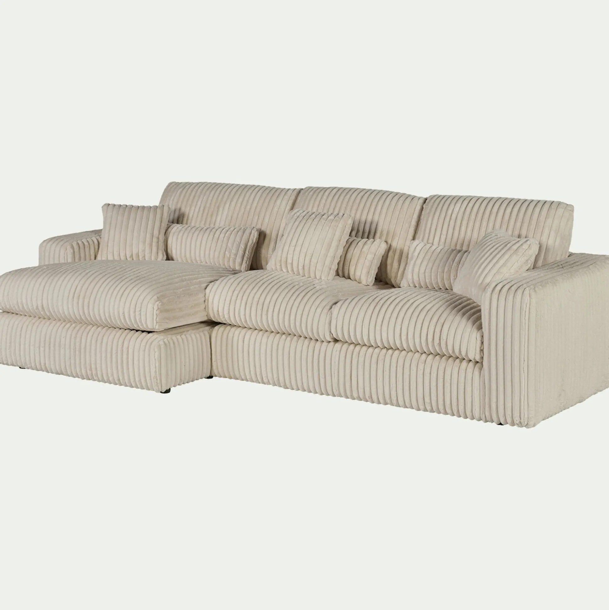 Canapé petit angle gauche fixe en tissu côtelé bita - blanc ventoux