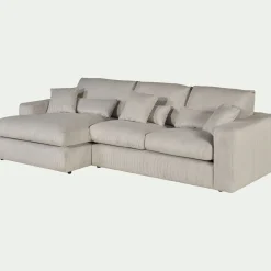 Canapé petit angle gauche fixe en velours côtelé sastel - beige roucas