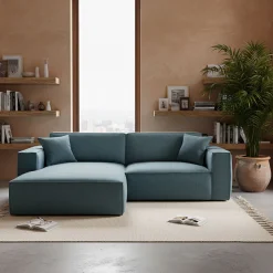 Canapé petit angle gauche fixe en tissu genesis - bleu