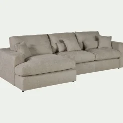 Canapé petit angle gauche fixe en tissu chenille benjo - beige roucas