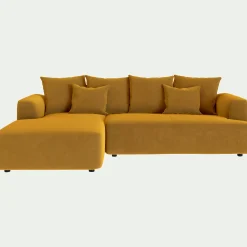 Canapé petit angle gauche fixe en tissu velours - jaune argan