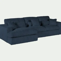 Canapé petit angle gauche fixe en tissu côtelé bita - bleu calabrun