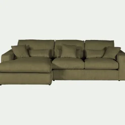 Canapé petit angle gauche fixe en velours côtelé - vert cèdre