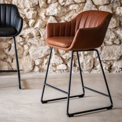 Chaise de bar avec accoudoirs en polyuréthane - marron