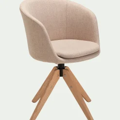 Chaise de bureau rotative en tissu et bois - beige