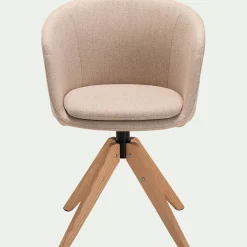 Chaise de bureau rotative en tissu et bois - beige