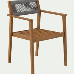 Chaise de jardin avec accoudoirs en teck FSC et cordage - bois clair