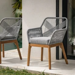 Chaise de jardin en acier et corde - gris