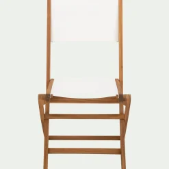 Chaise de jardin pliante en acacia huilé et tissu - blanc