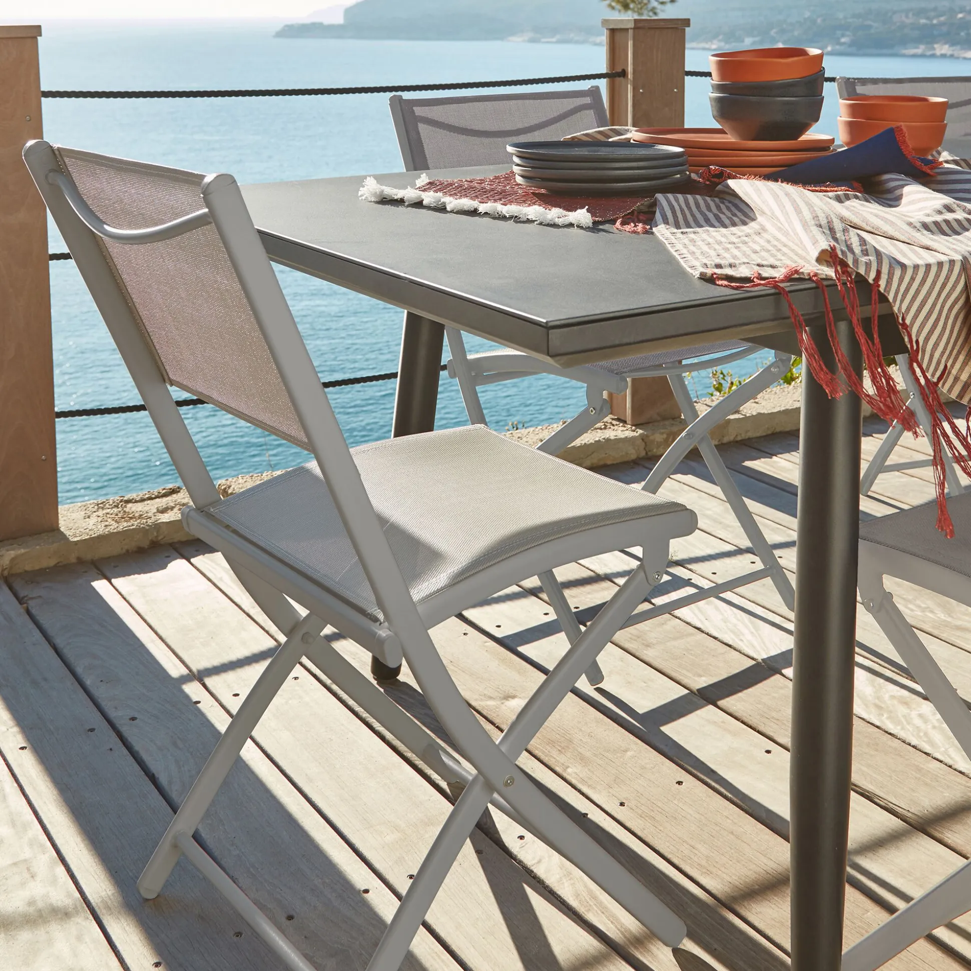 Chaise de jardin pliante en acier et textilène - gris vésuve