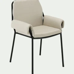 Chaise de jardin rembourrée avec accoudoirs en acier et tissu - beige
