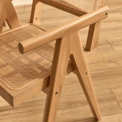 Chaise de repas avec accoudoirs en acajou et cannage - bois clair