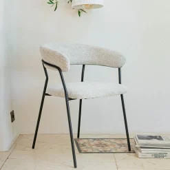 Chaise de repas avec accoudoirs en tissu - beige