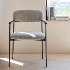 Chaise de repas avec accoudoirs en tissu et acier - gris