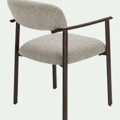Chaise de repas avec accoudoirs en tissu et acier - gris
