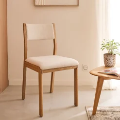 Chaise de repas en chêne massif et tissu - blanc écru