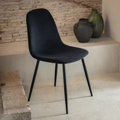 Chaise en acier effet bois et tissu - noir