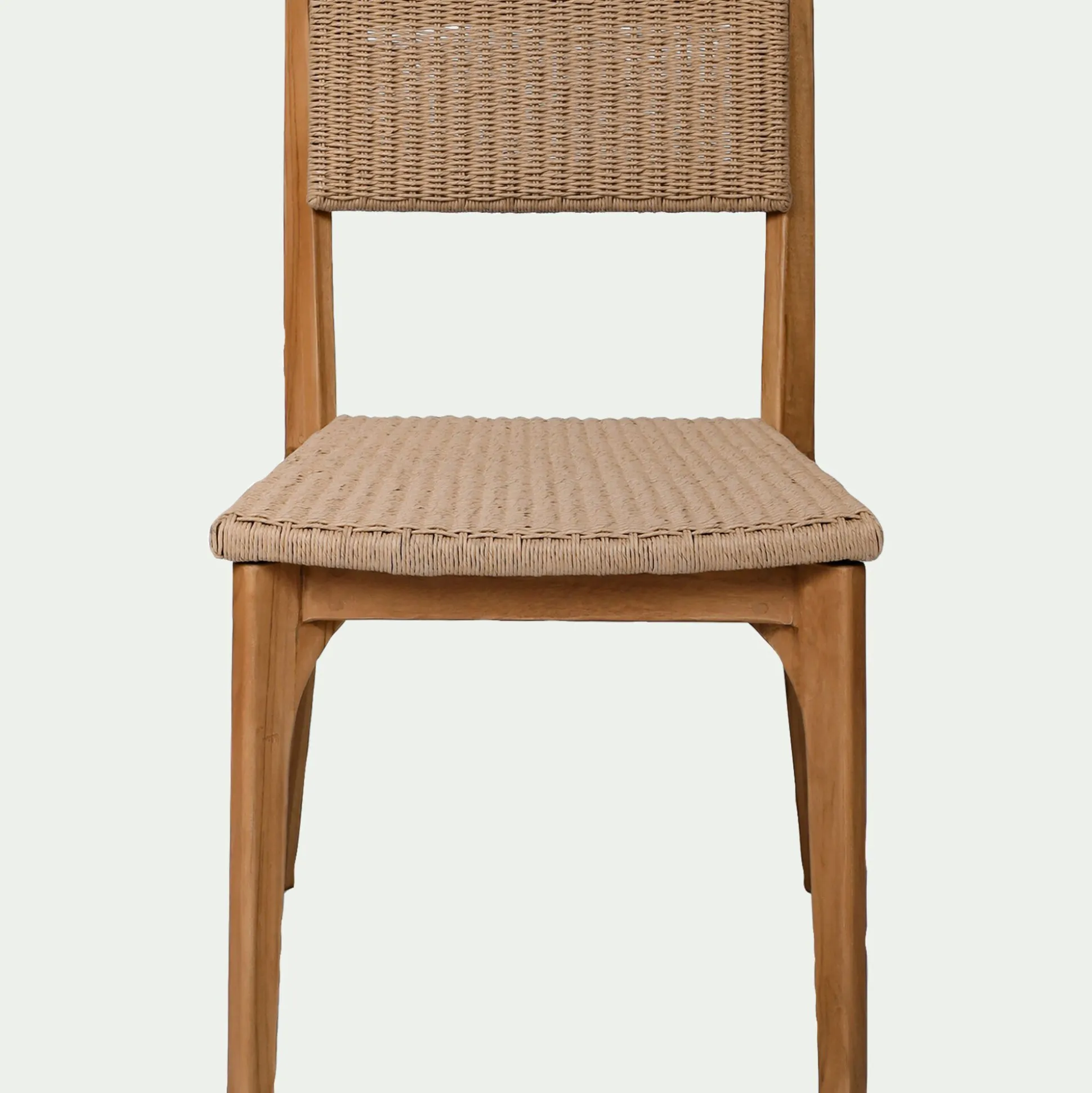 Chaise en teck avec dossier effet tressé - bois foncé